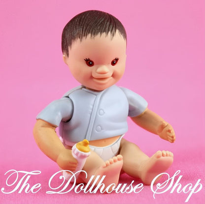 Fisher Price Loving Family Twin Time Dollhouse Asian Blue Baby Boy Doll Bottle-The Dollhouse Shop