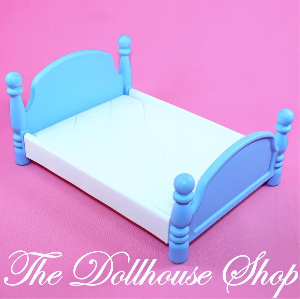 Little Tikes Grand Mansion Dollhouse Parents bedroom Blue White Doll Bed-The Dollhouse Shop