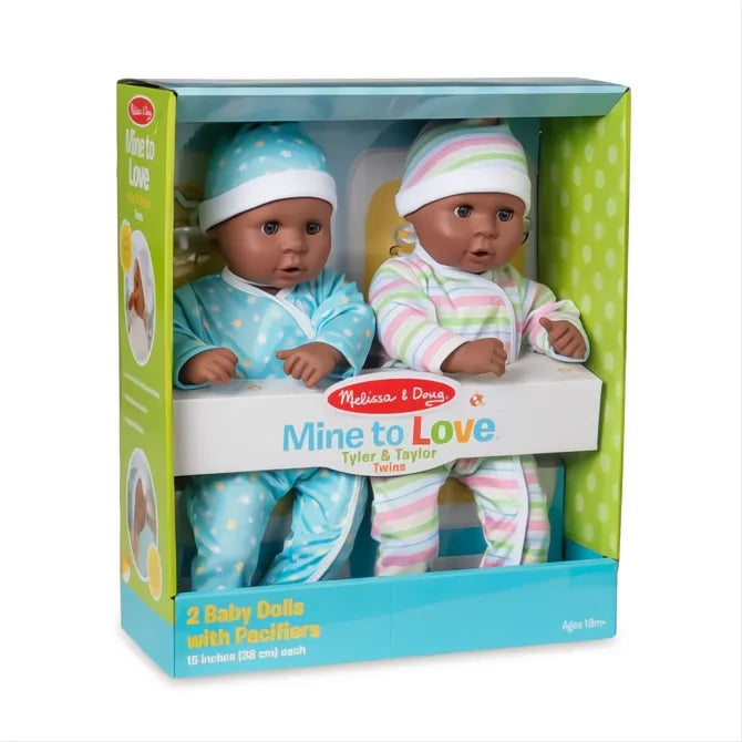 Melissa & Doug Mine to Love Twins Tyler & Taylor Dolls (African American)-The Dollhouse Shop