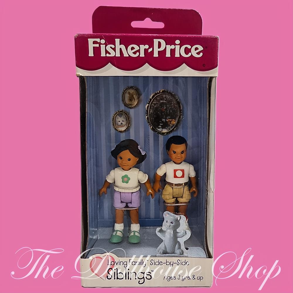 New Fisher Price Loving Family Dollhouse African American Sibling Dolls Boy Girl-The Dollhouse Shop
