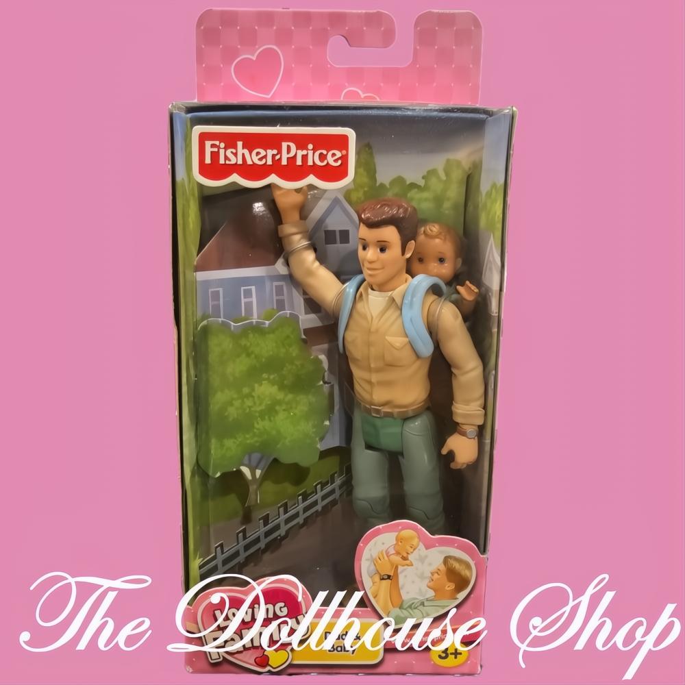 New Fisher Price Loving Family Dollhouse Dad Baby and Baby Carrier-The Dollhouse Shop