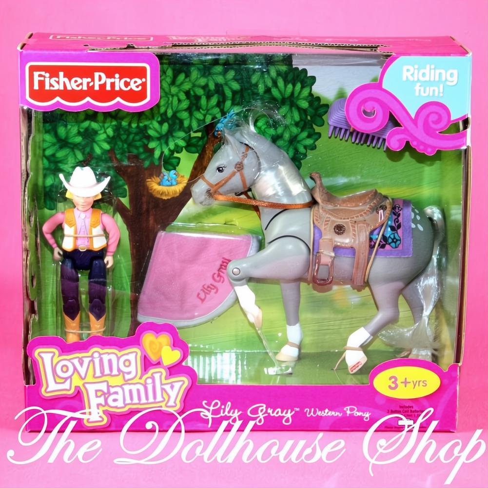 New Fisher Price Loving Family Dollhouse Horse Stable Western Pony Lily Gray-The Dollhouse Shop
