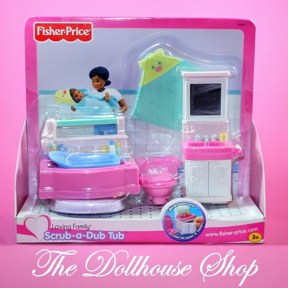 NEW Fisher Price Loving Family Dollhouse Scrub-a-Dub Tub Bathroom Bath Toilet Set-The Dollhouse Shop