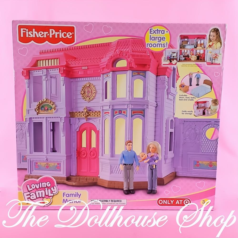 New Fisher Price Loving Family Manor Dollhouse with Mom Dad Baby-The Dollhouse Shop