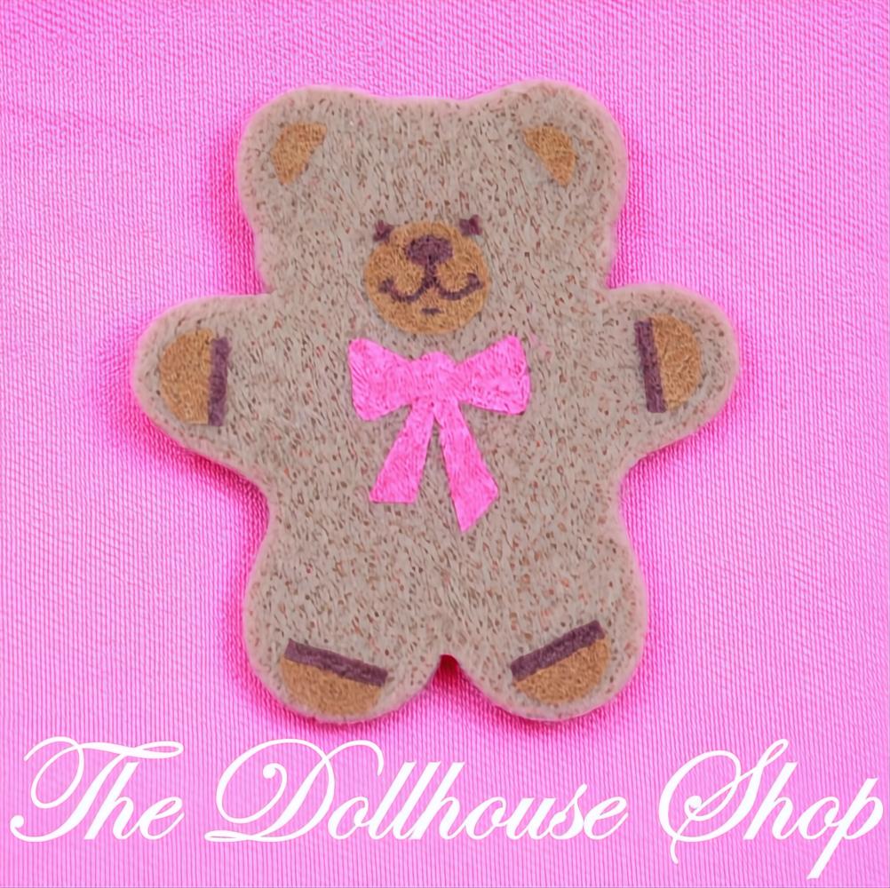 Playskool Dollhouse Felt Brown Teddy Bear Playroom Bedroom Nursery Pink Bow-The Dollhouse Shop
