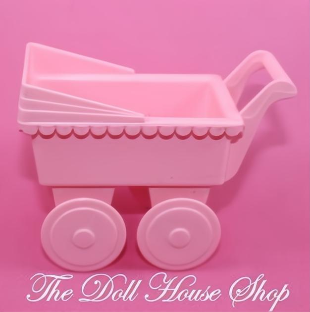 Playskool for Fisher Price Dollhouse Nursery Pink Baby Doll Pram Stroller-The Dollhouse Shop