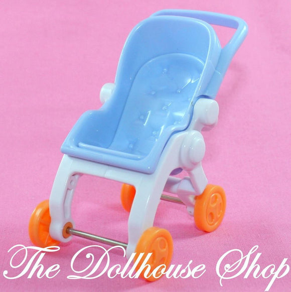 FIsher Price Loving Family Dollhouse Nursery Blue Baby Doll Stroller Pram-Toys & Hobbies:Preschool Toys & Pretend Play:Fisher-Price:1963-Now:Dollhouses-Fisher-Price-Blue, Dollhouse, Fisher Price, Loving Family, Nursery, Used-The Dollhouse Shop