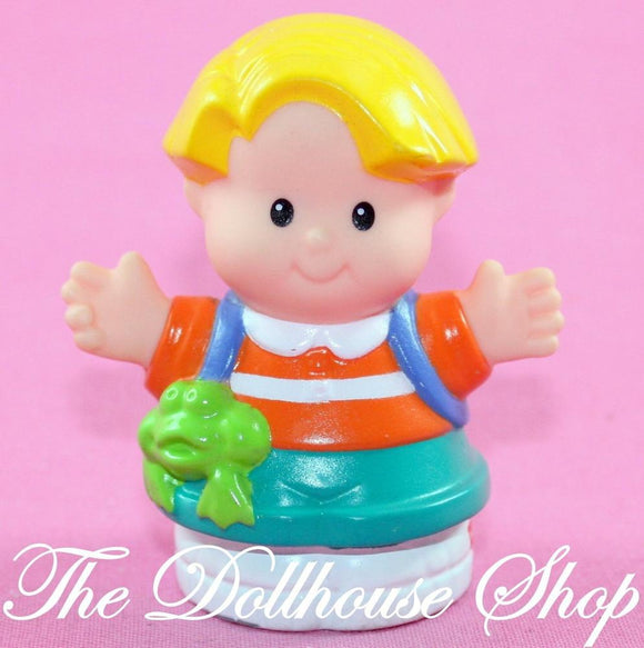Fisher Price Little People Dollhouse Blonde Boy Carnival Circus Eddie Frog-Toys & Hobbies:Preschool Toys & Pretend Play:Fisher-Price:1963-Now:Little People (1997-Now)-Fisher-Price-Blonde Hair, Boy Dolls, Dolls, Fisher Price, Little People, Used-The Dollhouse Shop