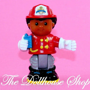 Fisher Price Little People Michael African American Fireman Firefighter Figure Doll-Toys & Hobbies:Preschool Toys & Pretend Play:Fisher-Price:1963-Now:Little People (1997-Now)-Fisher Price-African American, Dollhouse, Fisher Price, Little People, Used-The Dollhouse Shop