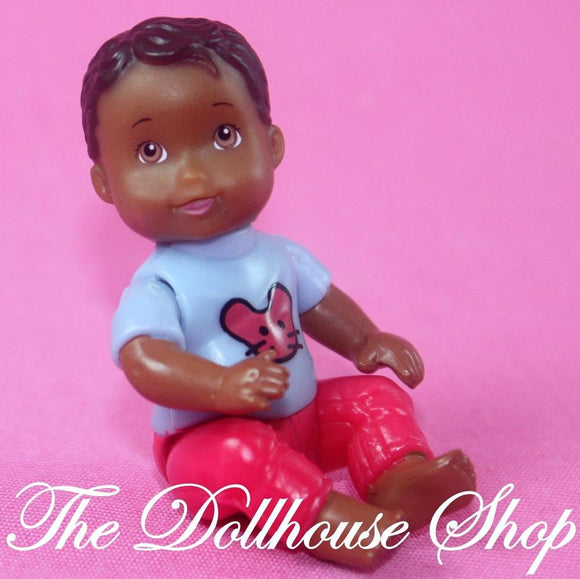 Fisher Price Loving Family Dollhouse African American Baby Boy Doll-Toys & Hobbies:Preschool Toys & Pretend Play:Fisher-Price:1963-Now:Dollhouses-Fisher-Price-African American,Baby,Boy Dolls,Dollhouse,Dolls,Fisher Price,Loving Family,Nursery Room,Used-Fisher Price Loving Family Dollhouse African American Baby doll with red pants for your dollhouse nursery. Gently used, pre-owned condition Poseable dollhouse doll for imaginative play Perfect for Barbie, Fisher Price Loving family, Dream Dollhouse or Playskoo