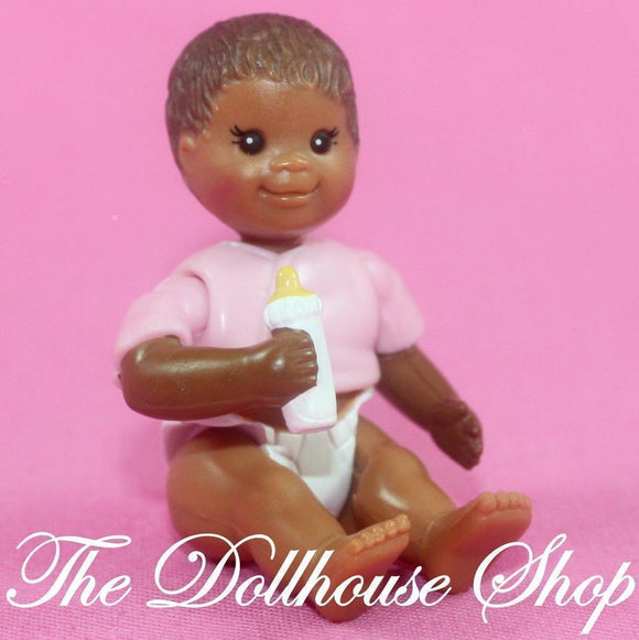 Fisher Price Loving Family Dollhouse African American Baby Girl Doll-Toys & Hobbies:Preschool Toys & Pretend Play:Fisher-Price:1963-Now:Dollhouses-Fisher-Price-African American, Baby, Brown Hair, Dollhouse, Dolls, Fisher Price, Girl Dolls, Loving Family, Twin Time, Twins, Used-The Dollhouse Shop