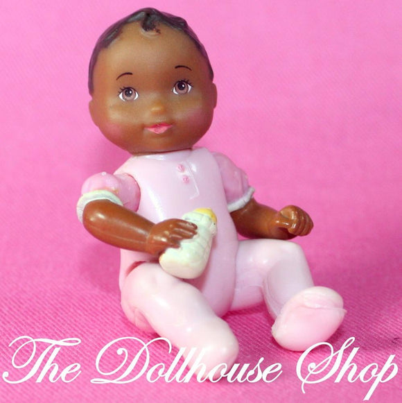 Fisher Price Loving Family Dollhouse African American Baby Girl Pink Doll People-Toys & Hobbies:Preschool Toys & Pretend Play:Fisher-Price:1963-Now:Dollhouses-Fisher-Price-African American, Baby, Dollhouse, Dolls, Fisher Price, Girl Dolls, Loving Family, Twin Time, Twins, Used-The Dollhouse Shop