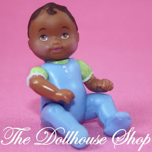 Fisher Price Loving Family Dollhouse African American Blue Baby Boy Twin Doll-Toys & Hobbies:Preschool Toys & Pretend Play:Fisher-Price:1963-Now:Dollhouses-Fisher-Price-African American, Baby, Boy Dolls, Dollhouse, Dolls, Fisher Price, Loving Family, Nursery, Twin Time, Used-The Dollhouse Shop