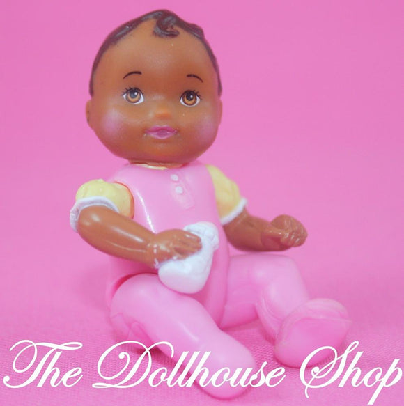 Fisher Price Loving Family Dollhouse African American Pink Baby Girl Twin Doll-Toys & Hobbies:Preschool Toys & Pretend Play:Fisher-Price:1963-Now:Dollhouses-Fisher-Price-African American, Baby, Dollhouse, Dolls, Fisher Price, Girl Dolls, Loving Family, Nursery, Twin Time, Twins, Used-The Dollhouse Shop