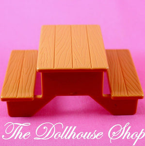 Fisher Price Loving Family Dollhouse Backyard Brown Picnic Table Bench Seat-Toys & Hobbies:Preschool Toys & Pretend Play:Fisher-Price:1963-Now:Dollhouses-Fisher-Price-Backyard Fun, Brown, Camping Sets, Dollhouse, Fisher Price, Loving Family, Outdoor Furniture, Sweet Sounds, Tables, Used-The Dollhouse Shop
