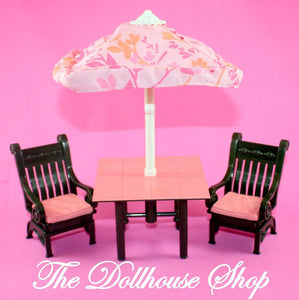 Fisher Price Loving Family Dollhouse Backyard Fun Patio Table Chairs Umbrella-Toys & Hobbies:Preschool Toys & Pretend Play:Fisher-Price:1963-Now:Dollhouses-Fisher-Price-Backyard Fun,Chairs,Dollhouse,Fisher Price,Loving Family,Outdoor Furniture,Tables,Used-The Dollhouse Shop