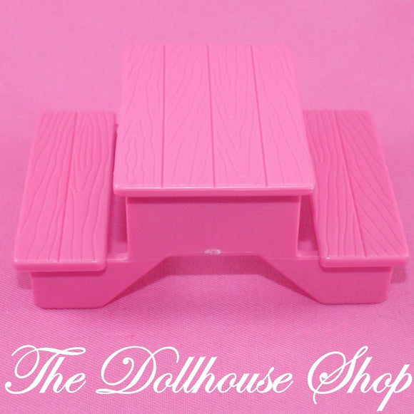 Fisher Price Loving Family Dollhouse Backyard Pink Picnic Table Bench Seat-Toys & Hobbies:Preschool Toys & Pretend Play:Fisher-Price:1963-Now:Dollhouses-Fisher-Price-Backyard Fun, Camping Sets, Dollhouse, Fisher Price, Loving Family, Outdoor Furniture, Pink, Tables, Used-The Dollhouse Shop
