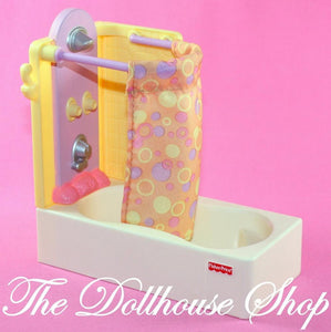 Fisher Price Loving Family Dollhouse Bathroom Bath tub Shower Bathtub-Toys & Hobbies:Preschool Toys & Pretend Play:Fisher-Price:1963-Now:Dollhouses-Fisher-Price-Bathroom,Dollhouse,Fisher Price,Loving Family,Used,Yellow-The Dollhouse Shop