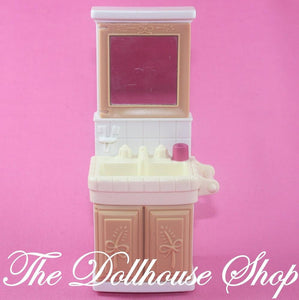 Fisher Price Loving Family Dollhouse Bathroom Brown Vanity Sink with Mirror-Toys & Hobbies:Preschool Toys & Pretend Play:Fisher-Price:1963-Now:Dollhouses-Fisher-Price-Bathroom,Brown,Dollhouse,Fisher Price,Loving Family,Twin Time,Used-The Dollhouse Shop