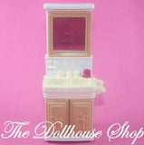 Fisher Price Loving Family Dollhouse Bathroom Brown Vanity Sink with Mirror-Toys & Hobbies:Preschool Toys & Pretend Play:Fisher-Price:1963-Now:Dollhouses-Fisher-Price-Bathroom,Brown,Dollhouse,Fisher Price,Loving Family,Twin Time,Used-The Dollhouse Shop