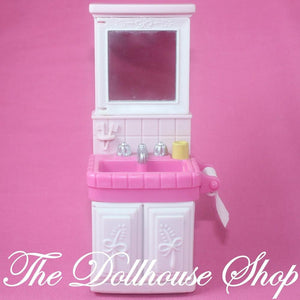 Fisher Price Loving Family Dollhouse Bathroom Pink Vanity Sink with Mirror-Toys & Hobbies:Preschool Toys & Pretend Play:Fisher-Price:1963-Now:Dollhouses-Fisher-Price-Bathroom, Dollhouse, Fisher Price, Loving Family, Pink, Twin Time, Used-The Dollhouse Shop