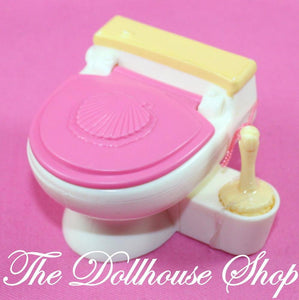 Fisher Price Loving Family Dollhouse Bathroom Pink White Doll Toilet w/ Brush-Toys & Hobbies:Preschool Toys & Pretend Play:Fisher-Price:1963-Now:Dollhouses-Fisher Price-Bathroom, Dollhouse, Fisher Price, Loving Family, Used-The Dollhouse Shop