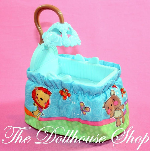 Fisher Price Loving Family Dollhouse Blue Baby Boy Doll Crib Cradle Nursery-Toys & Hobbies:Preschool Toys & Pretend Play:Fisher-Price:1963-Now:Dollhouses-Fisher-Price-Cribs & Cradles,Dollhouse,Fisher Price,Loving Family,Nursery Room,Used-The Dollhouse Shop
