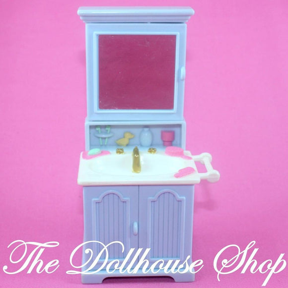 Fisher Price Loving Family Dollhouse Blue Bathroom Vanity Sink with cabinet-Toys & Hobbies:Preschool Toys & Pretend Play:Fisher-Price:1963-Now:Dollhouses-Fisher-Price-Bathroom, Blue, Dollhouse, Fisher Price, Grand Mansion, Loving Family, Twin Time, Used-The Dollhouse Shop