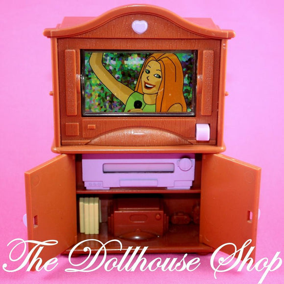 Fisher Price Loving Family Dollhouse Brown TV Television Lights Sounds Living Room-Toys & Hobbies:Preschool Toys & Pretend Play:Fisher-Price:1963-Now:Dollhouses-Fisher-Price-Brown, Dollhouse, Fisher Price, Living Room, Loving Family, Used-The Dollhouse Shop