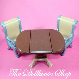 Fisher Price Loving Family Dollhouse Brown Table 2 Gray Tan Chairs Dining Room-Toys & Hobbies:Preschool Toys & Pretend Play:Fisher-Price:1963-Now:Dollhouses-Fisher-Price-Brown, Chairs, Dining Room, Dollhouse, Fisher Price, Living Room, Loving Family, Tables, Used-The Dollhouse Shop
