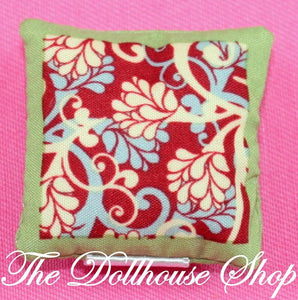 Fisher Price Loving Family Dollhouse Cushion Throw Pillow Floral Green Living Room-Toys & Hobbies:Preschool Toys & Pretend Play:Fisher-Price:1963-Now:Dollhouses-Fisher-Price-Bedroom, Dollhouse, Fisher Price, Living Room, Loving Family, Pillows, Used-The Dollhouse Shop