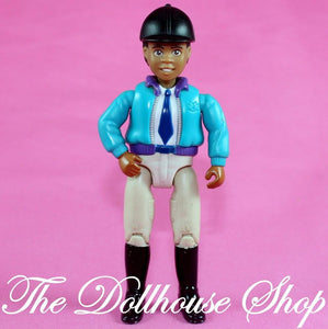 Fisher Price Loving Family Dollhouse Doll African American Boy Horse Rider 'Andy'-Toys & Hobbies:Preschool Toys & Pretend Play:Fisher-Price:1963-Now:Dollhouses-Fisher-Price-African American, Blue, Boy Dolls, Dollhouse, Dolls, English Style Riders, Fisher Price, Horse Rider, Horses & Stables, Loving Family, Used-The Dollhouse Shop