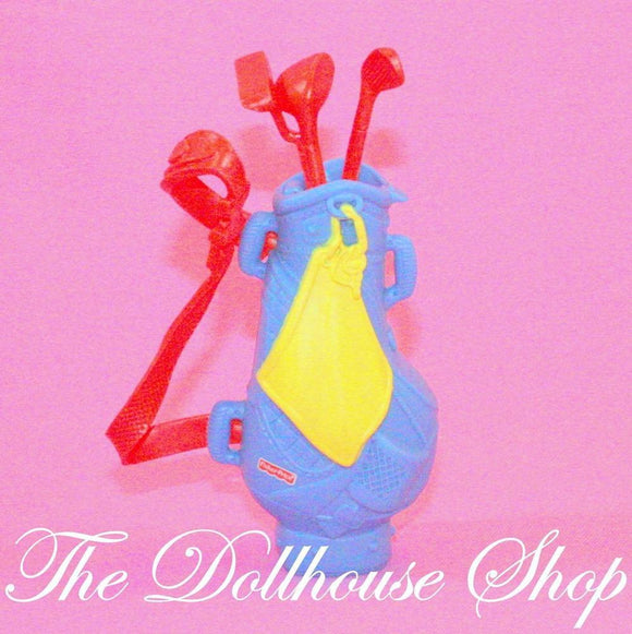 Fisher Price Loving Family Dollhouse Dolls Blue Golf Bag 3 Red Clubs Putter-Toys & Hobbies:Preschool Toys & Pretend Play:Fisher-Price:1963-Now:Dollhouses-Fisher-Price-Backyard Fun,Dollhouse,Fisher Price,Loving Family,Outdoor Furniture,Used-The Dollhouse Shop