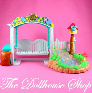 Fisher Price Loving Family Dollhouse Garden Koi Pond Swing Water Sounds Lights-Toys & Hobbies:Preschool Toys & Pretend Play:Fisher-Price:1963-Now:Dollhouses-Fisher-Price-Backyard Fun, Dollhouse, Fisher Price, Loving Family, Outdoor Furniture, Plants and Vases, Used-The Dollhouse Shop