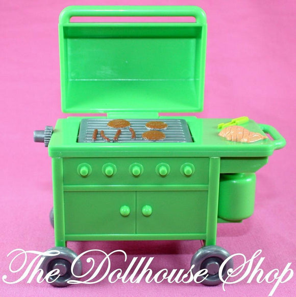 Fisher Price Loving Family Dollhouse Green Barbecue BBQ Doll Grill Barbeque-Toys & Hobbies:Preschool Toys & Pretend Play:Fisher-Price:1963-Now:Dollhouses-Fisher-Price-Backyard Fun,Dollhouse,Fisher Price,Loving Family,Outdoor Furniture,Used-The Dollhouse Shop