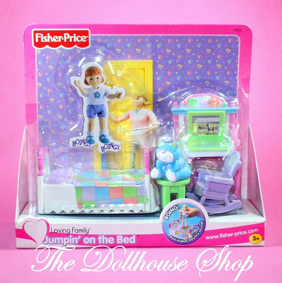 Fisher Price Loving Family Dollhouse Jumpin' on the Bed Kids Bedroom-Toys & Hobbies:Preschool Toys & Pretend Play:Fisher-Price:1963-Now:Dollhouses-Fisher-Price-Bedroom, Dollhouse, Fisher Price, Kids Bedroom, Loving Family, New, New Boxed Sets-075380748156-The Dollhouse Shop