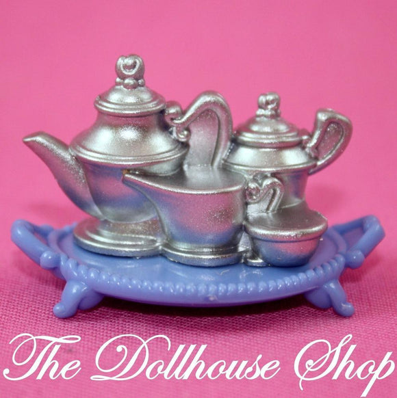 Fisher Price Loving Family Dollhouse Kitchen Tea Coffee Pot Set Blue Food Tray-Toys & Hobbies:Preschool Toys & Pretend Play:Fisher-Price:1963-Now:Dollhouses-Fisher-Price-Dollhouse,Fisher Price,Food Accessories,Kitchen,Loving Family,Used-The Dollhouse Shop