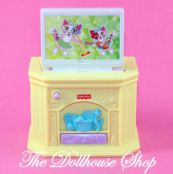 Fisher Price Loving Family Dollhouse Musical Pop Up Yellow TV Television-Toys & Hobbies:Preschool Toys & Pretend Play:Fisher-Price:1963-Now:Dollhouses-Fisher-Price-Dollhouse, Fisher Price, Living Room, Loving Family, Used, Yellow-The Dollhouse Shop