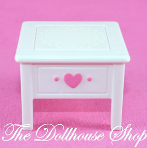 Fisher Price Loving Family Dollhouse Parents Bedroom White Bed side End Table-Toys & Hobbies:Preschool Toys & Pretend Play:Fisher-Price:1963-Now:Dollhouses-Fisher-Price-Bedroom, Dollhouse, Fisher Price, Loving Family, Parents Bedroom, Sweet sounds, Tables, Used, White-The Dollhouse Shop