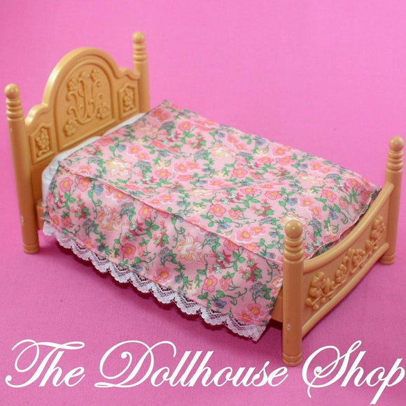 Fisher Price Loving Family Dollhouse Parents Floral Queen Double Bed Bedroom-Toys & Hobbies:Preschool Toys & Pretend Play:Fisher-Price:1963-Now:Dollhouses-Fisher-Price-Bedroom,Dollhouse,Fisher Price,Loving Family,Parents Bedroom,Used-The Dollhouse Shop