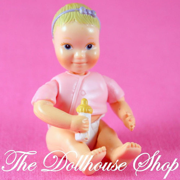 Fisher Price Loving Family Dollhouse Pink Baby Girl Doll Nursery bottle People-Toys & Hobbies:Preschool Toys & Pretend Play:Fisher-Price:1963-Now:Dollhouses-Fisher-Price-Dollhouse, Dolls, Fisher Price, Loving Family, Nursery Room, Used-The Dollhouse Shop