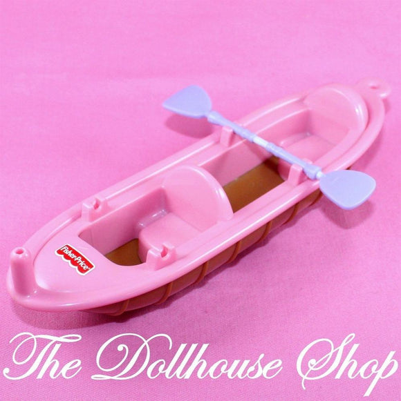 Fisher Price Loving Family Dollhouse Pink Canoe Kayak Boat oar paddle Camping-Toys & Hobbies:Preschool Toys & Pretend Play:Fisher-Price:1963-Now:Dollhouses-Fisher-Price-Backyard Fun,Beach and Boat Sets,Camping Sets,Dollhouse,Fisher Price,Holidays & Seasonal,Loving Family,Outdoor Furniture,Used-The Dollhouse Shop