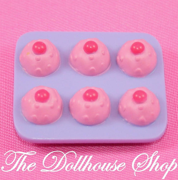 Fisher Price Loving Family Dollhouse Pink Cupcakes Muffin Kitchen Doll Food Tray-Toys & Hobbies:Preschool Toys & Pretend Play:Fisher-Price:1963-Now:Dollhouses-Fisher-Price-Dining Room,Dollhouse,Fisher Price,Food Accessories,Kitchen,Loving Family,Pink,Used-The Dollhouse Shop