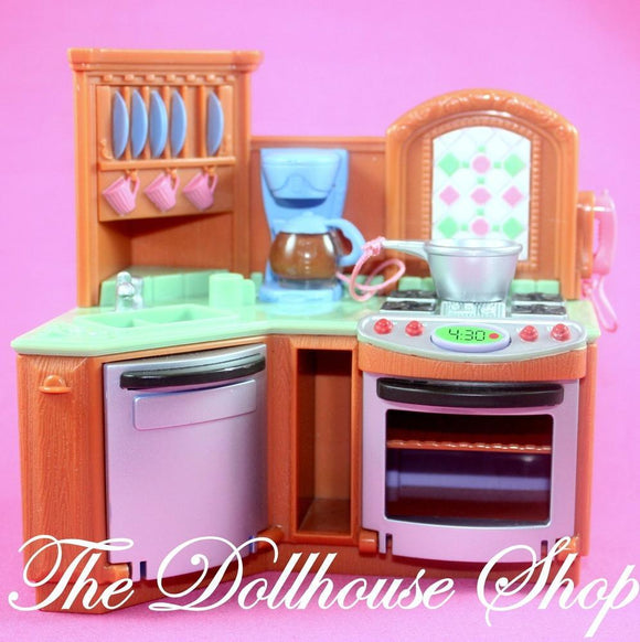 Fisher Price Loving Family Dollhouse Premium Brown Kitchen Stove Oven Sink-Toys & Hobbies:Preschool Toys & Pretend Play:Fisher-Price:1963-Now:Dollhouses-Fisher Price-Brown, Dollhouse, Fisher Price, Kitchen, Loving Family, Twin Time, Used-The Dollhouse Shop