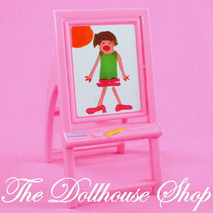Fisher Price Loving Family Dollhouse Pretend Pink Kid Doll Art Easel Chalk Board-Toys & Hobbies:Preschool Toys & Pretend Play:Fisher-Price:1963-Now:Dollhouses-Fisher-Price-Dollhouse, Fisher Price, Loving Family, Outdoor Furniture, Pink, Playroom, Used-The Dollhouse Shop