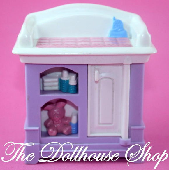 Fisher Price Loving Family Dollhouse Purple Baby Doll Changing Table Nursery-Toys & Hobbies:Preschool Toys & Pretend Play:Fisher-Price:1963-Now:Dollhouses-Fisher-Price-Baby, Dollhouse, Fisher Price, Loving Family, Nursery Room, Used-The Dollhouse Shop