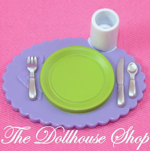 Fisher Price Loving Family Dollhouse Purple Placemat Plate setting Food Kitchen-Toys & Hobbies:Preschool Toys & Pretend Play:Fisher-Price:1963-Now:Dollhouses-Fisher-Price-Dollhouse, Fisher Price, Food Accessories, Kitchen, Loving Family, Purple, Sweet Sounds, Used-The Dollhouse Shop