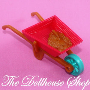 Fisher Price Loving Family Dollhouse Red Doll Wheel Barrow Garden Gardening-Toys & Hobbies:Preschool Toys & Pretend Play:Fisher-Price:1963-Now:Dollhouses-Fisher-Price-Backyard Fun, Dollhouse, Fisher Price, Loving Family, Outdoor Furniture, Plants and Vases, Used-The Dollhouse Shop