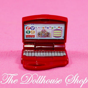 Fisher Price Loving Family Dollhouse Red PC Computer Doll Laptop Office Notebook-Toys & Hobbies:Preschool Toys & Pretend Play:Fisher-Price:1963-Now:Dollhouses-Fisher-Price-Dollhouse, Fisher Price, Kids Bedroom, Living Room, Loving Family, Office, Used-The Dollhouse Shop