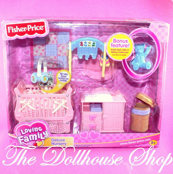 Fisher Price Loving Family Dollhouse Sweet Sounds Deluxe Nursery Room Crib-Toys & Hobbies:Preschool Toys & Pretend Play:Fisher-Price:1963-Now:Dollhouses-Fisher-Price-Dollhouse, Fisher Price, Loving Family, New, New Boxed Sets, Nursery, Sweet Sounds-027084022995-The Dollhouse Shop